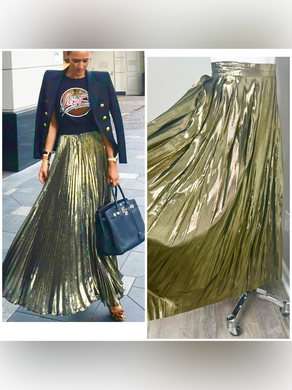 Evan Picone Metallic gold Pleated Maxi Skirt -small